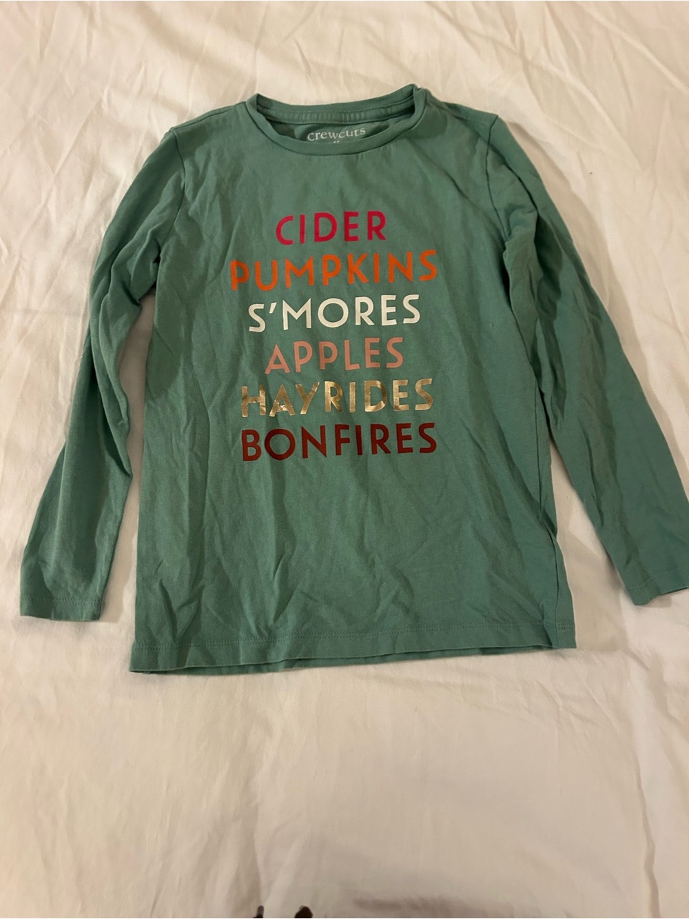Crewcuts Teal Long-Sleeve Graphic Tee with Multi-Color Fall Text